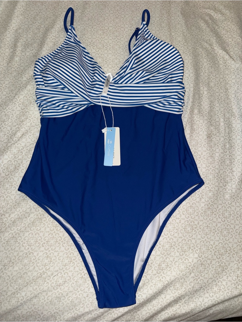 Cupshe Blue and White Striped One-Piece Swimsuit